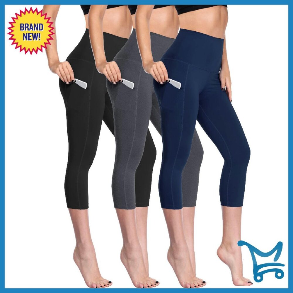 High Waist Tummy Control Capri Leggings With Pocket For Yoga & Running